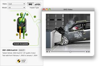 Screenshots of IIHS crash test viewer app