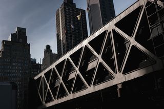 The eastern face of Manhattan’s Port Authority Bus Terminal lit by high contrast winter sun