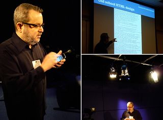 Collage of Jeffrey Zeldman given a presentation